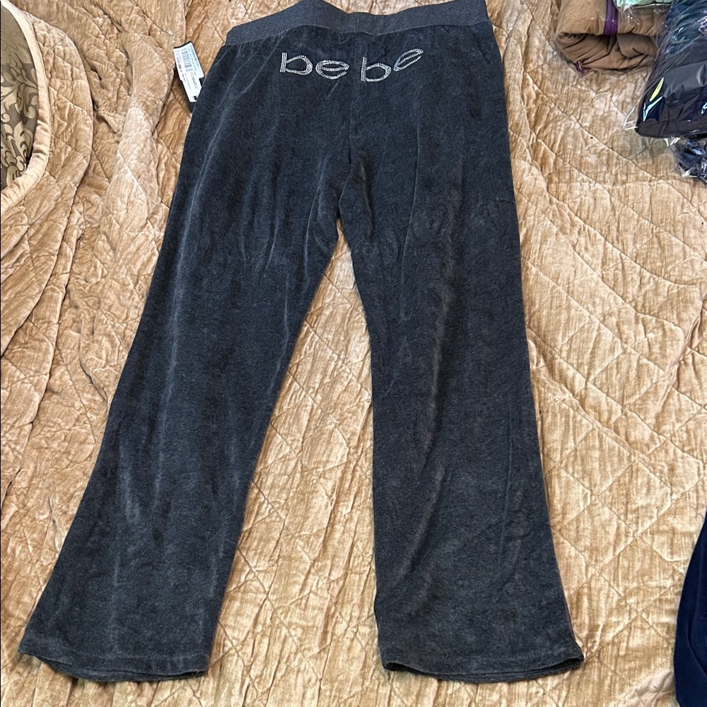 Bebe grey Charcoal velour Pants - Picture 1 of 1